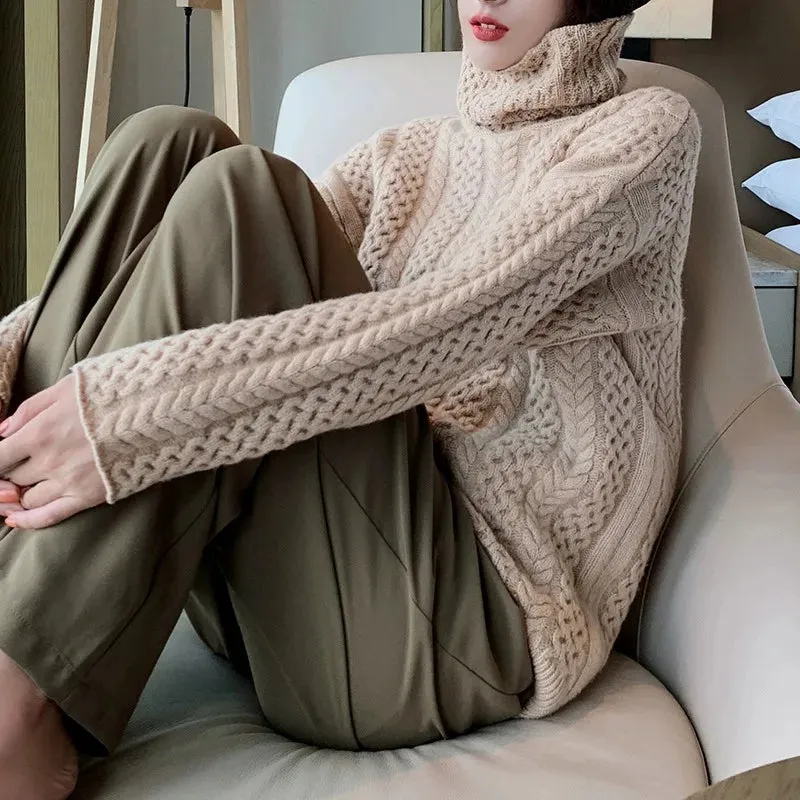 Autumn, Winter turtleneck cashmere sweater women's solid color wool base shirt