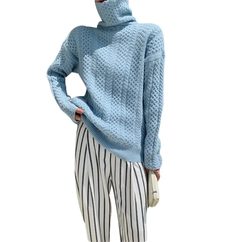 Autumn, Winter turtleneck cashmere sweater women's solid color wool base shirt