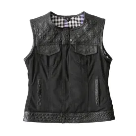 Carter - Women's Club Style Leather/Canvas Vest - Limited Edition