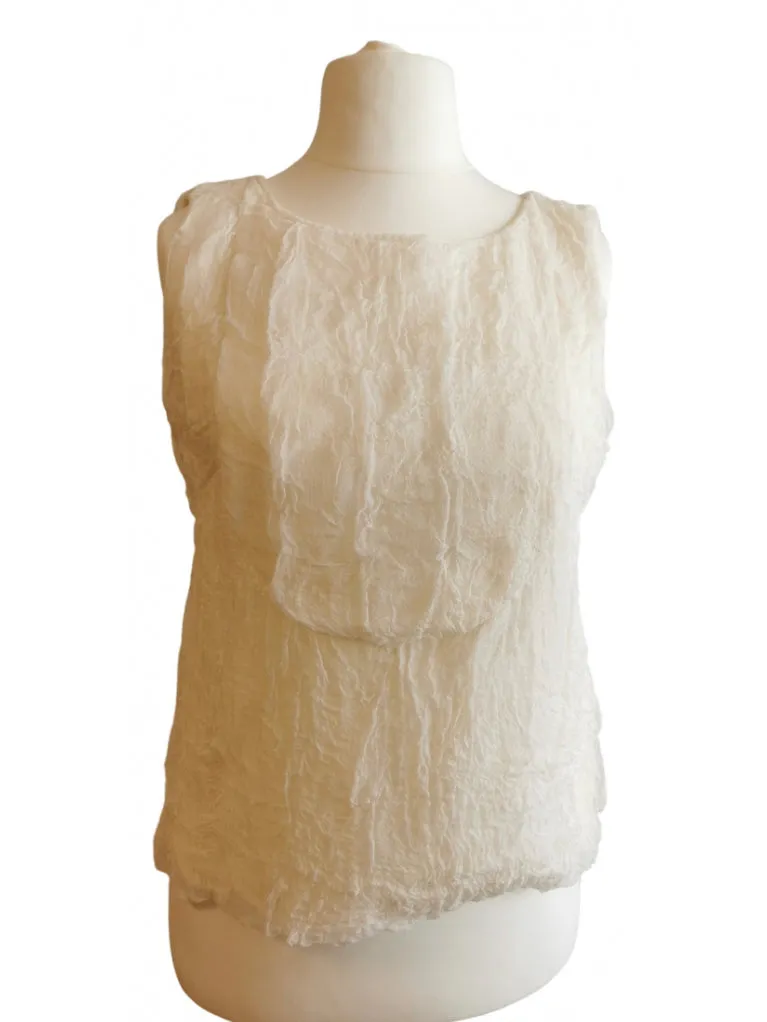 Chanel Silk Crinkled Crepe Light Beige Blouse Top FR 42 US 6/8