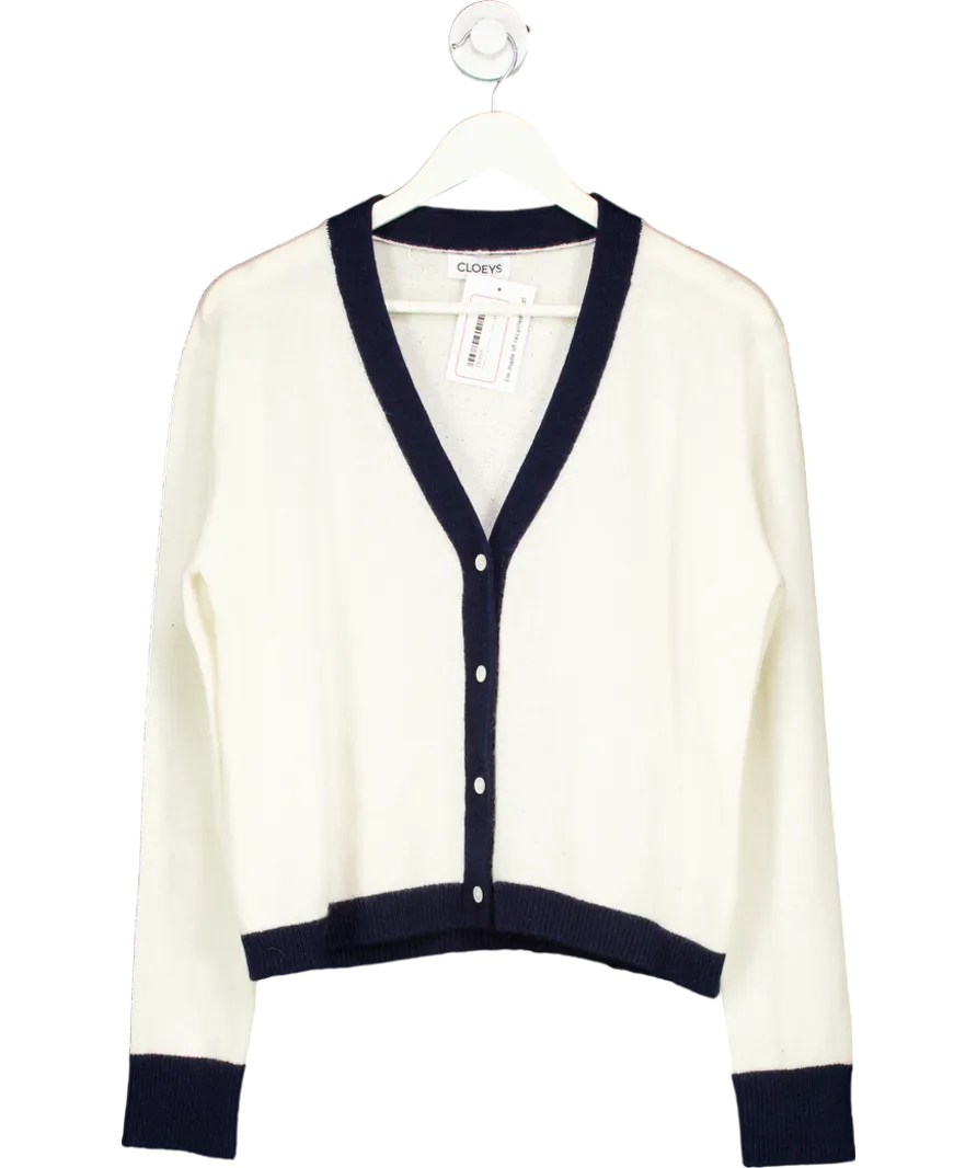 Cloeys Colourblock Softest 100% Cashmere Cardigan White & Blue UK M/L