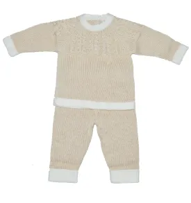 Ecru Knitted Mercerized Cotton Unisex Baby Pant Set