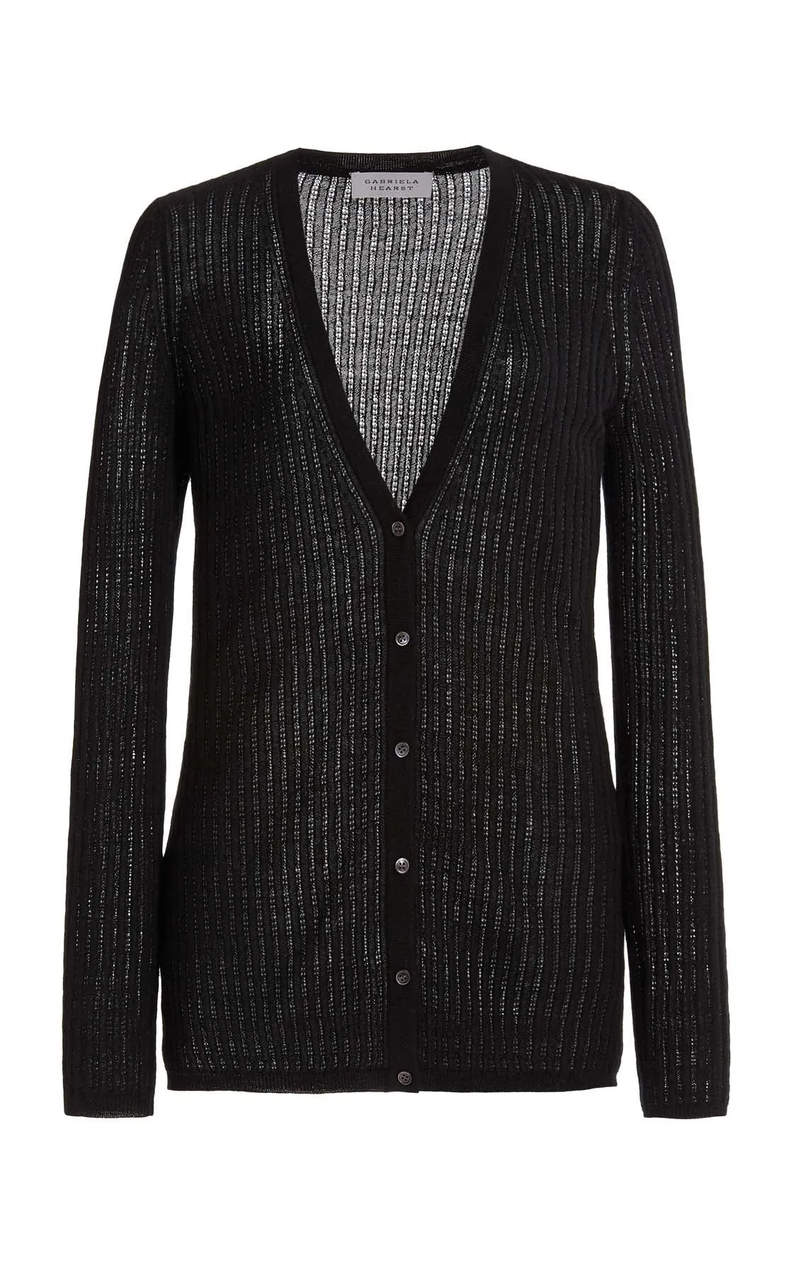 Emma Pointelle Knit Cardigan in Black Cashmere Silk