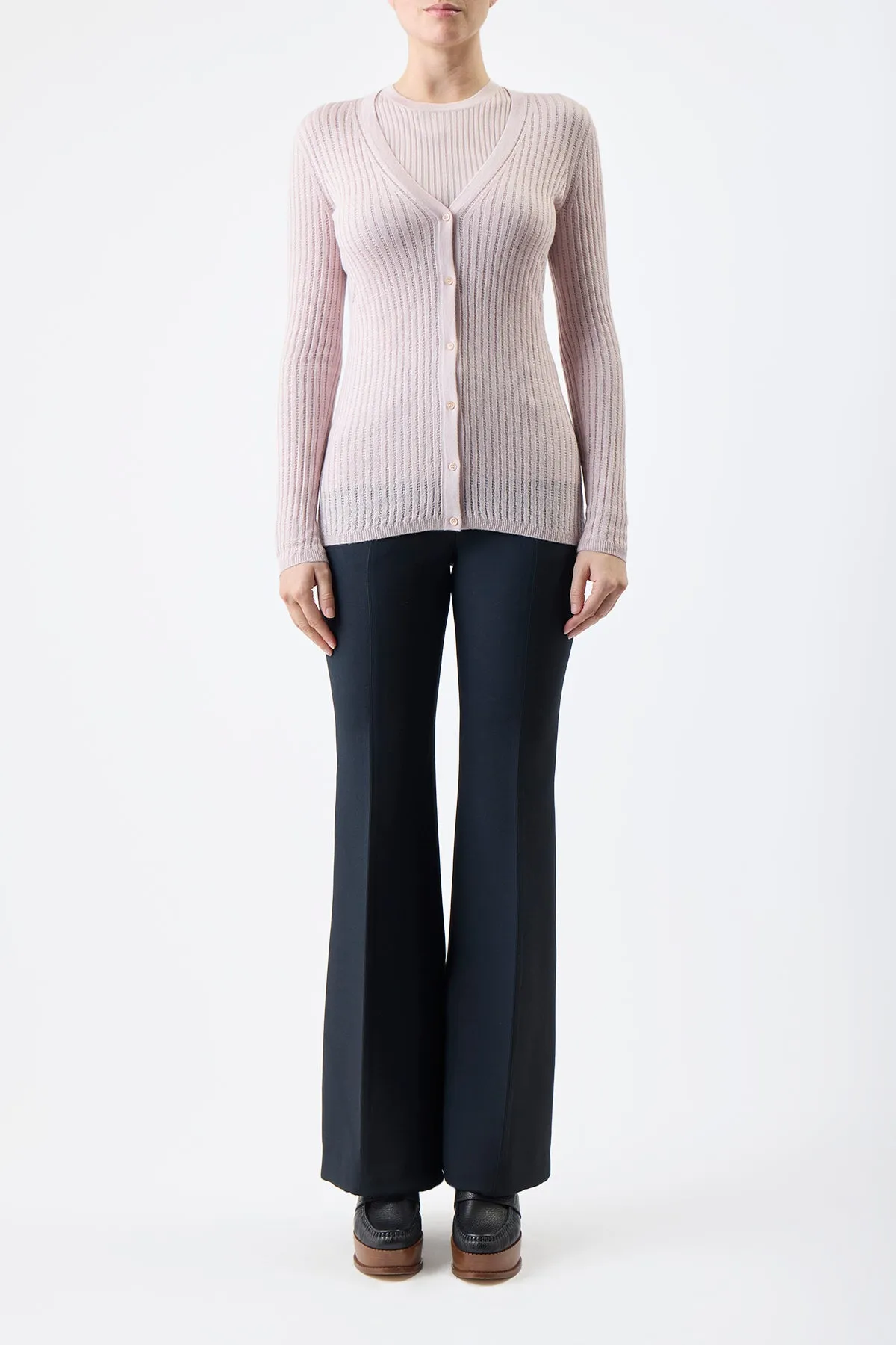 Emma Pointelle Knit Cardigan in Blush Cashmere Silk