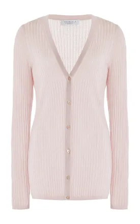 Emma Pointelle Knit Cardigan in Blush Cashmere Silk