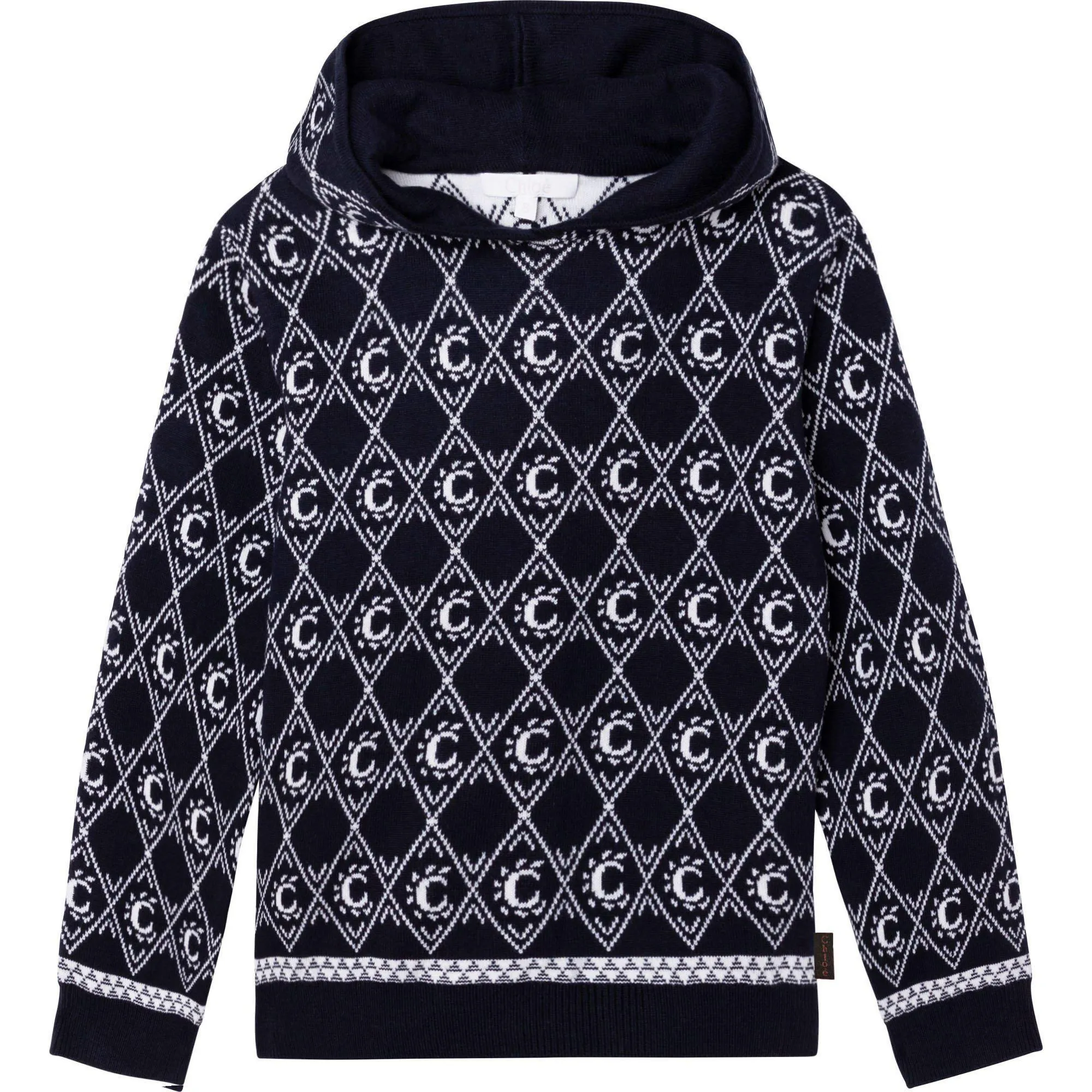 Girls Navy Knittted Logo Hoodie