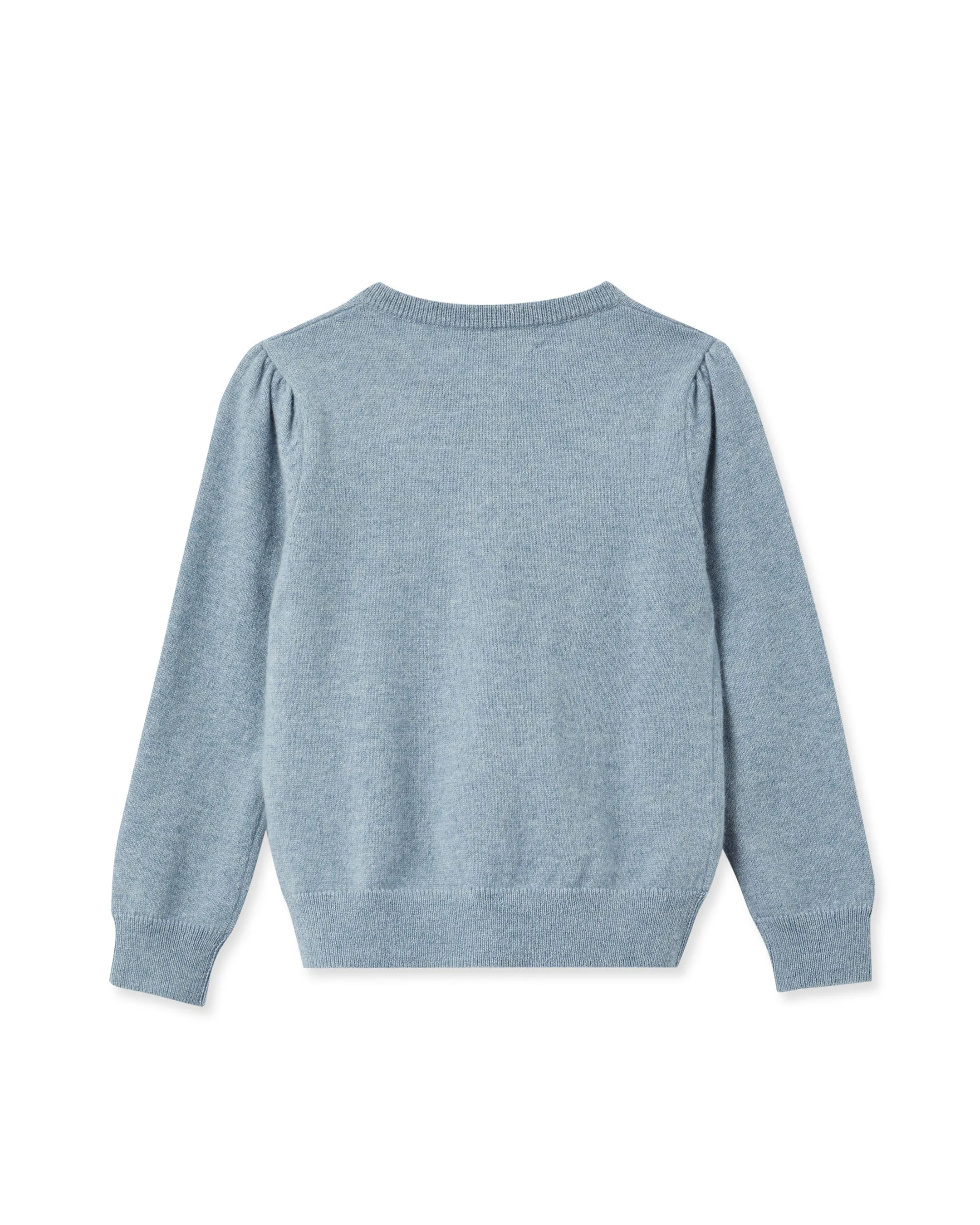 Girls Round Neck Cashmere Cardigan Heather Blue