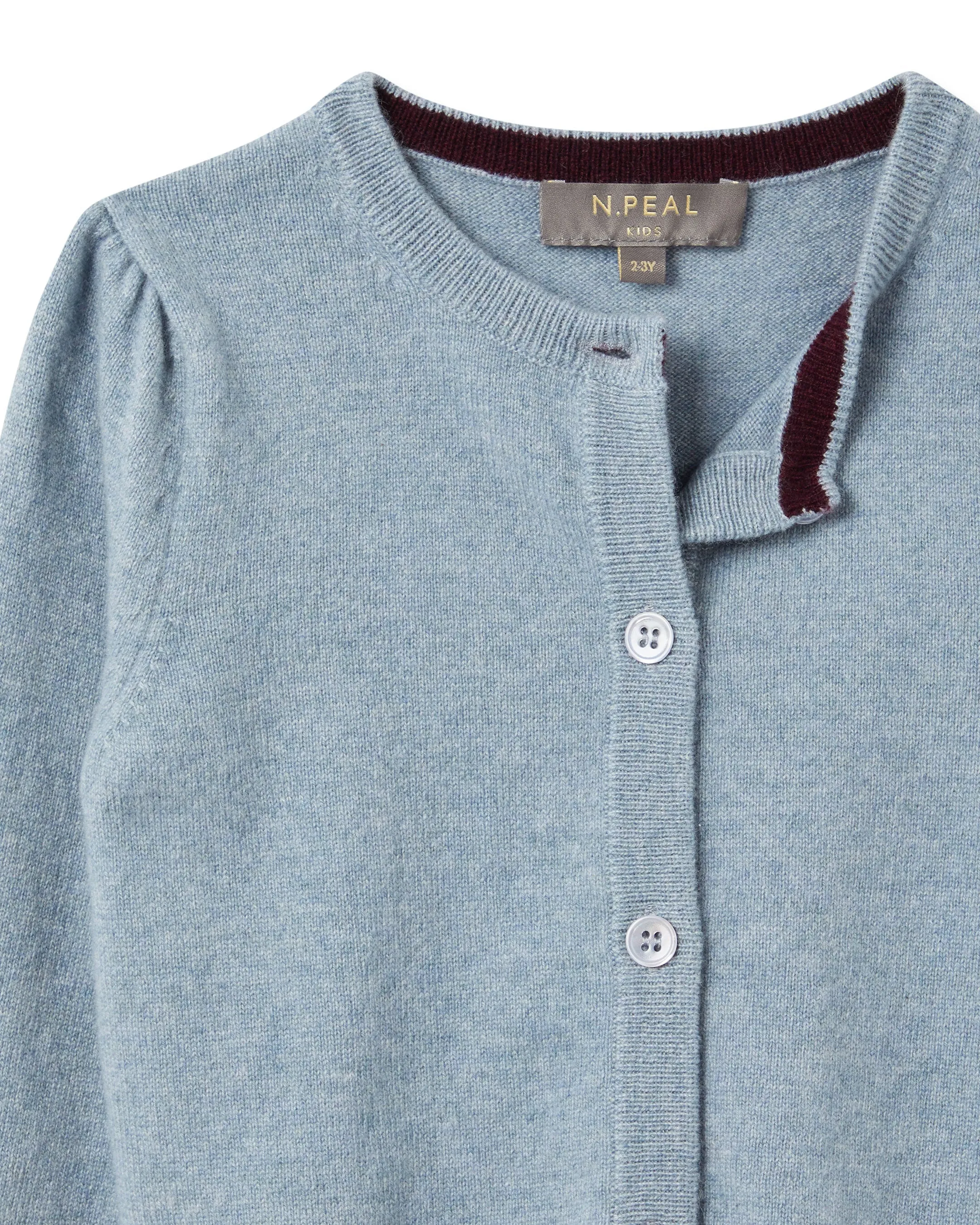 Girls Round Neck Cashmere Cardigan Heather Blue