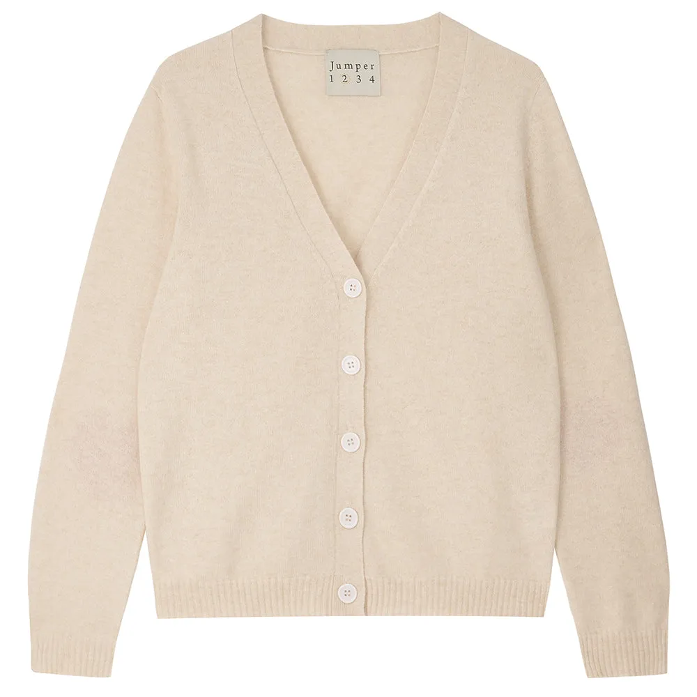 Heart Patch Cashmere Cardigan in Oatmeal and Hot Pink