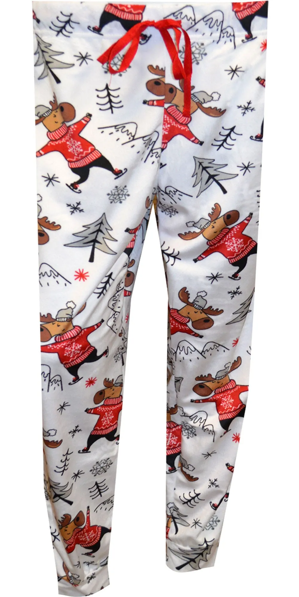 Ice Skating Woodland Moose White Cuffed Sleep Pants