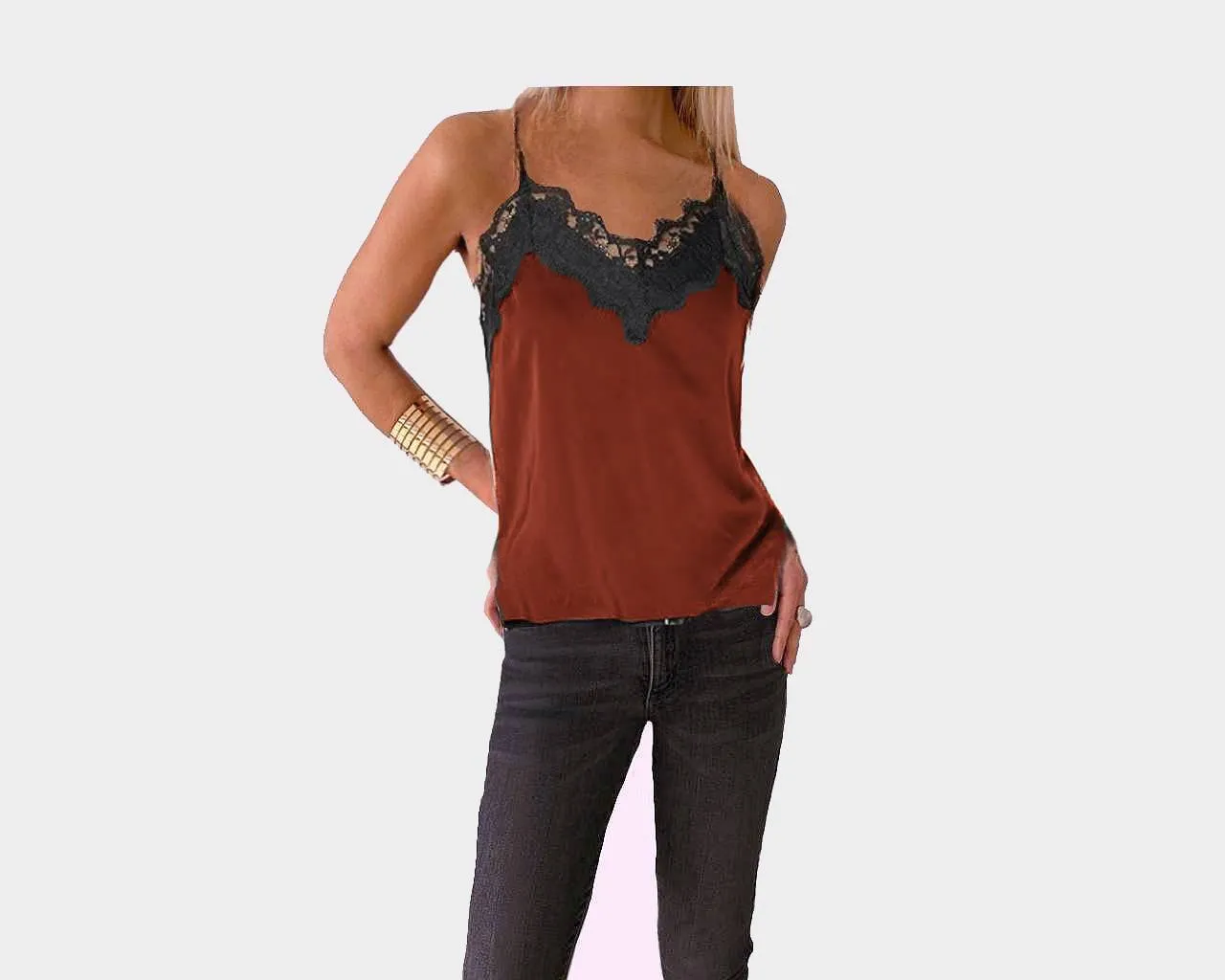 Italian Burgundy Lace Spaghetti Strap Tank Top - The Roma Di Moda