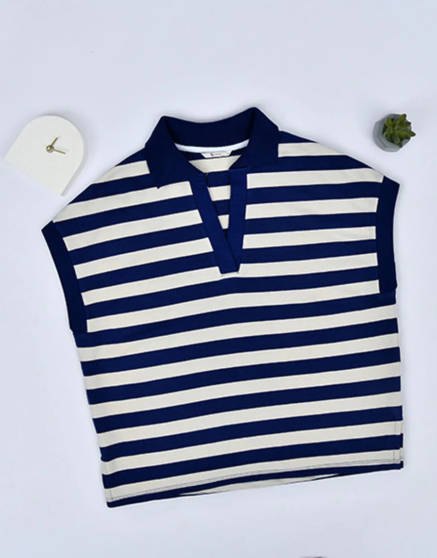 Ladies Sweater, Navy Stripe