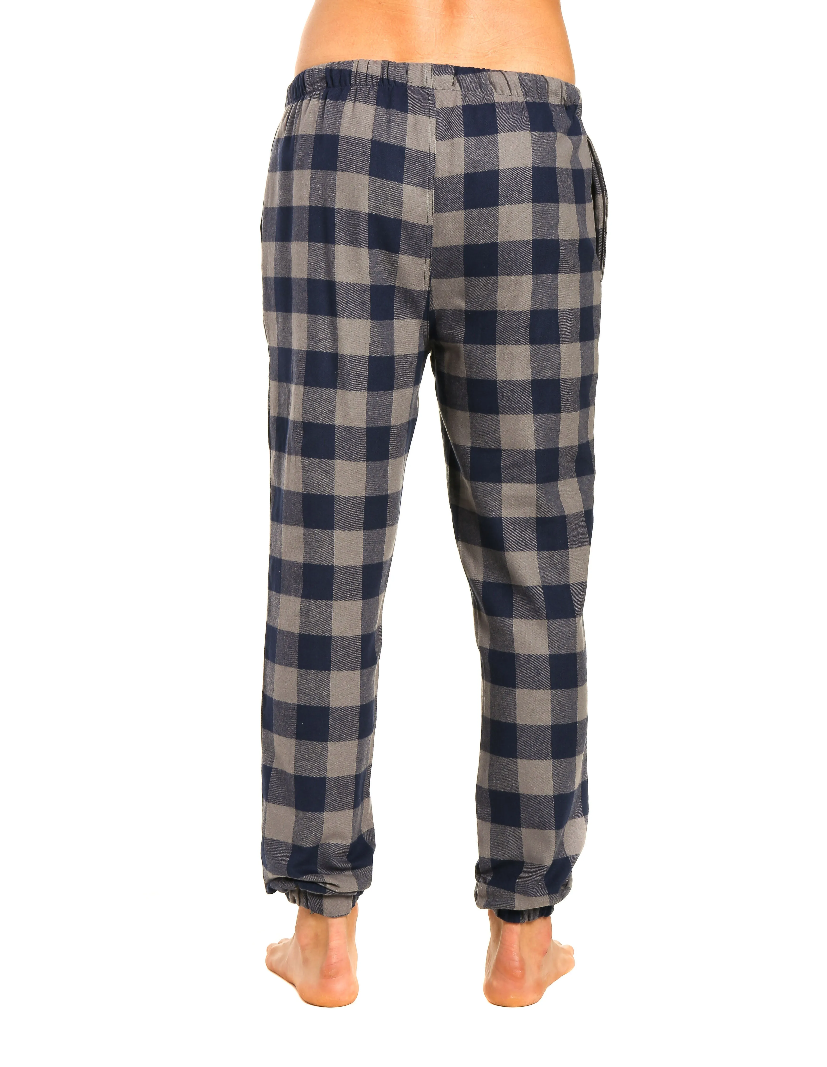 Mens 100% Cotton Flannel Jogger Lounge Pants - Gingham Checks - Charcoal-Navy