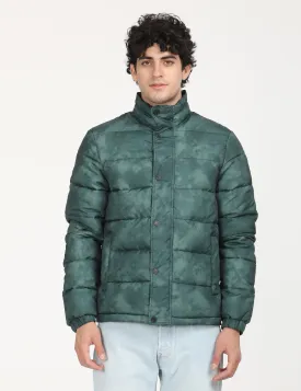 Men's Printed Teal High Neck Puffer Jacket