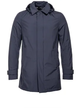 Navy Laminar Technical Fabric Down Jacket with Detachable Hood Blue