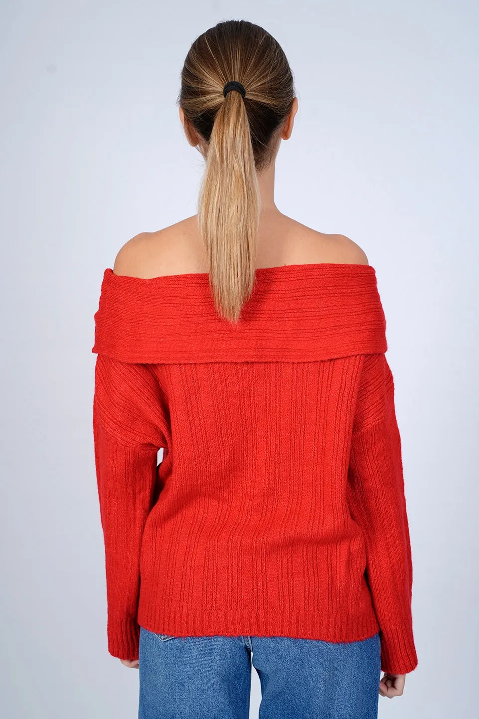 Red Off Shoulder Sweater