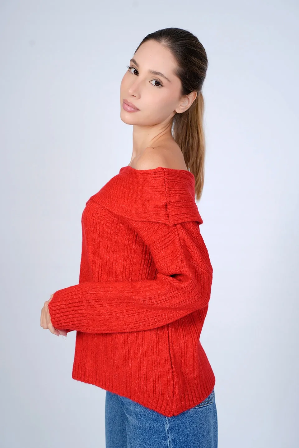 Red Off Shoulder Sweater