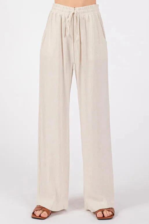 Sandy Beaches Drawstring Side Slit Wide Leg Pants (Assorted Colors)