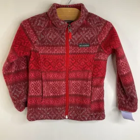 Size 3: Columbia Red Rhombus Patterned Zip-Up Fleece Coat