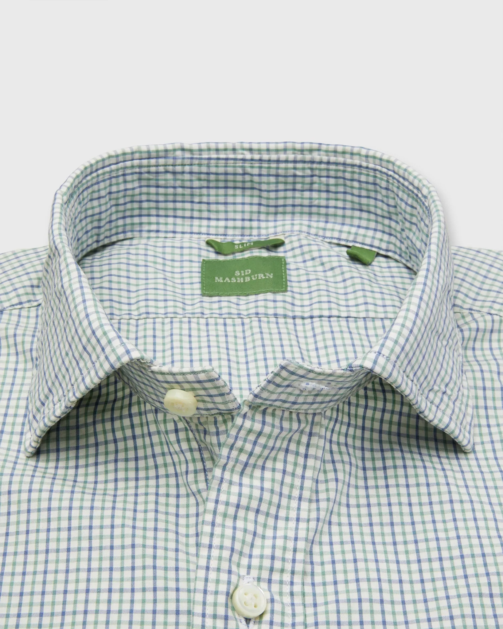 Slim-Fit Spread Collar Sport Shirt in Blue/Sage Tattersall Poplin