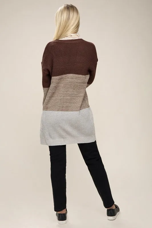 TEEK - Brown Color Block Open Front Cardigan