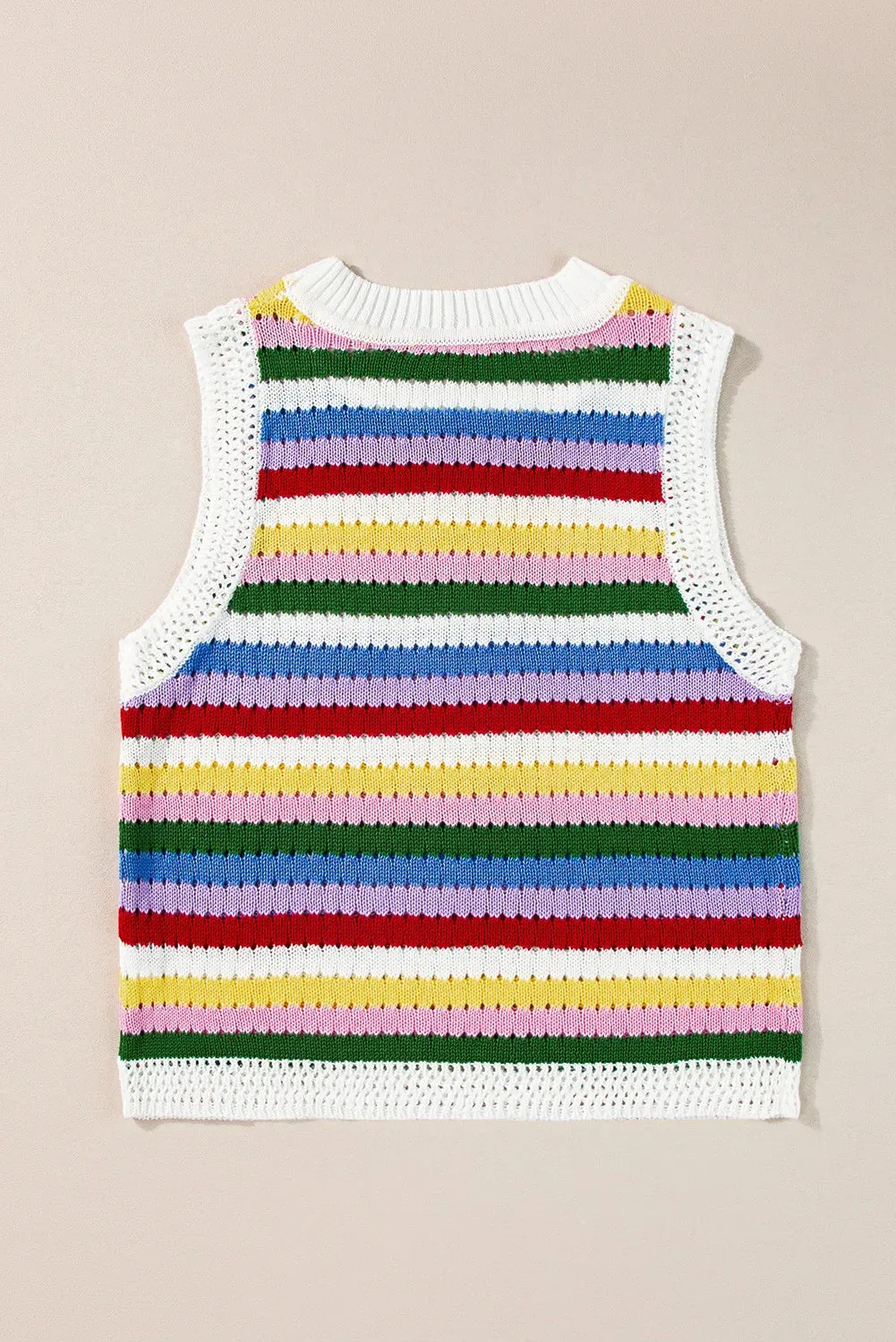 TEEK - Yellow Multicolor Contrast Round Neck Sweater Vest