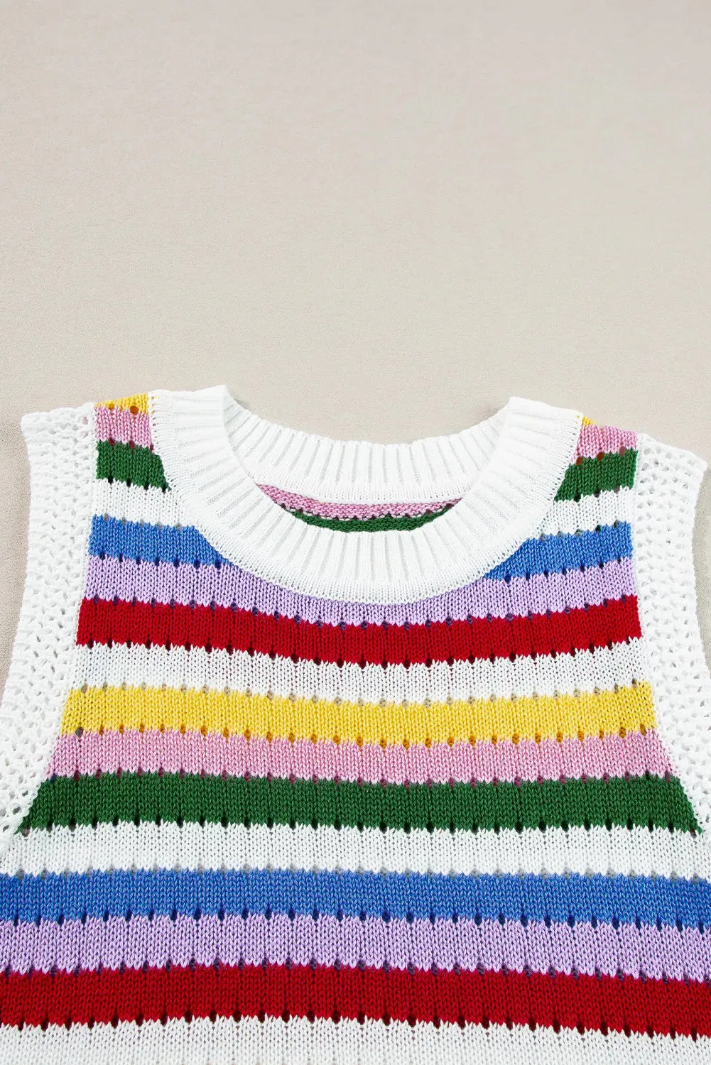 TEEK - Yellow Multicolor Contrast Round Neck Sweater Vest