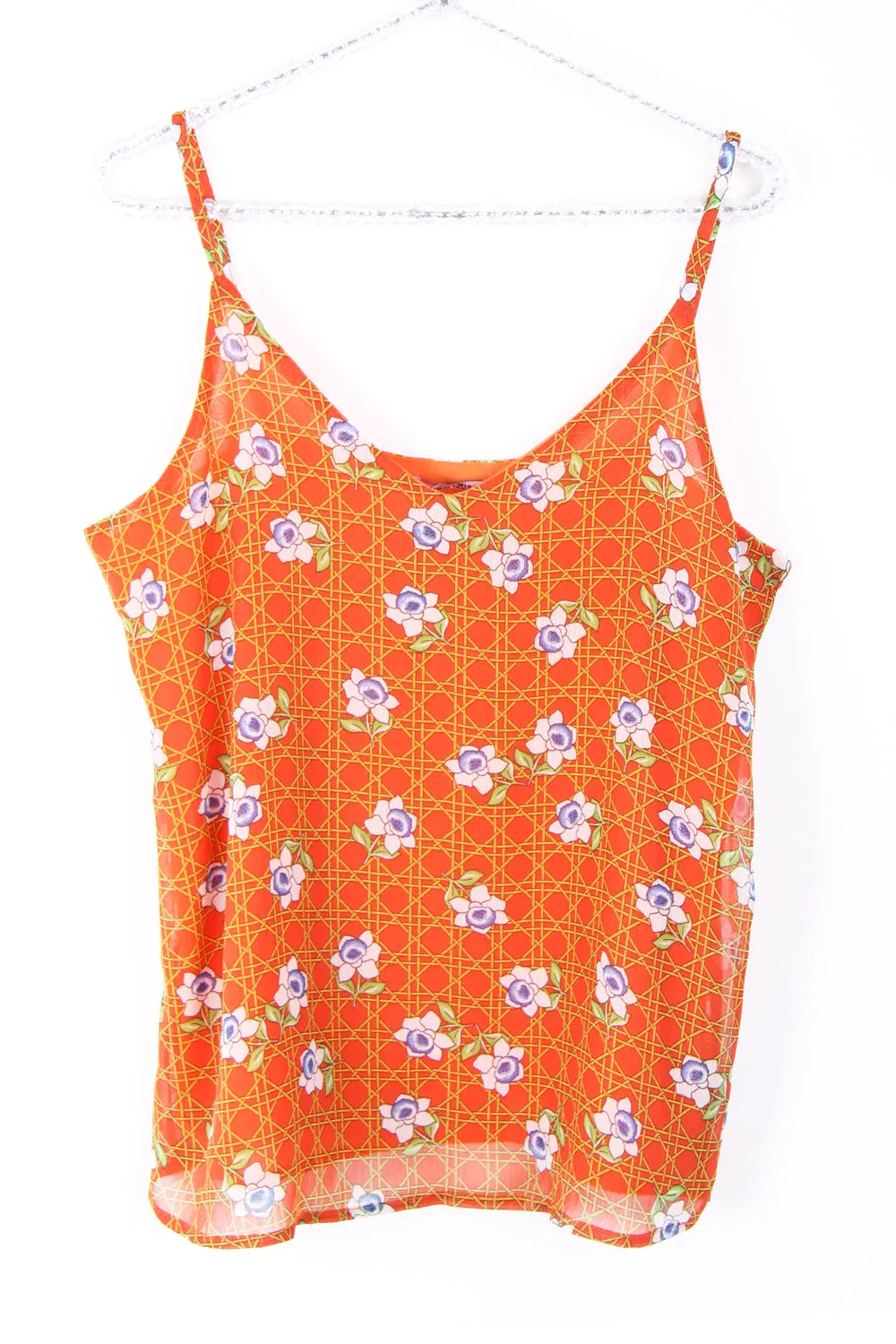 V Neck Floral Check Print Strappy Cami Top