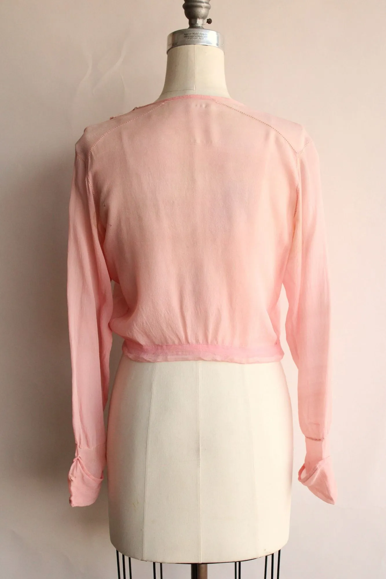 Vintage 1910s Pink Silk Chiffon Top with Beaded and Embroidered Front