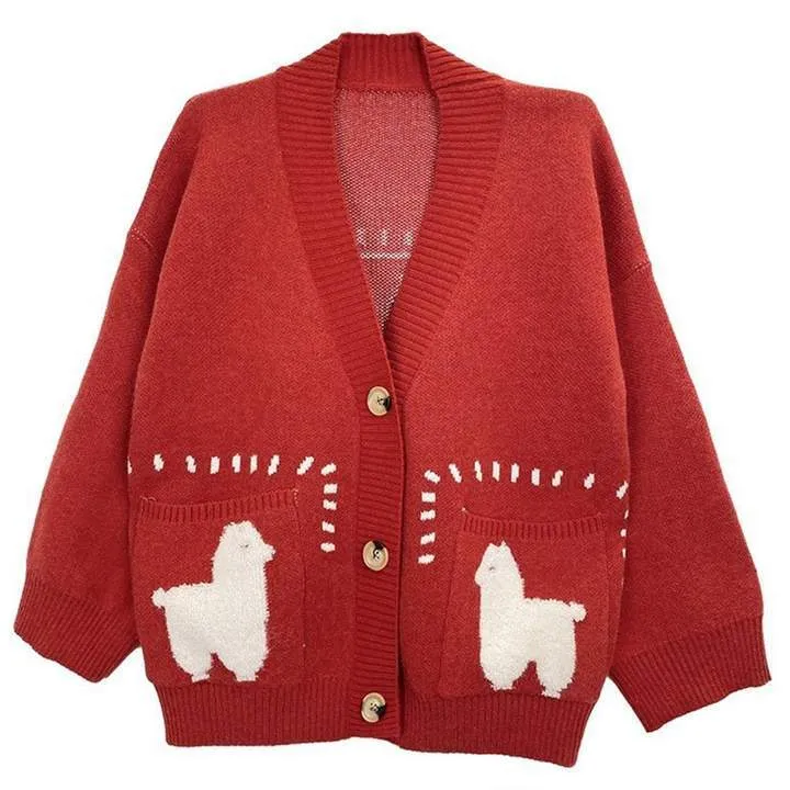 WLS Lama Stitching Buttoned Cardigan Sweater