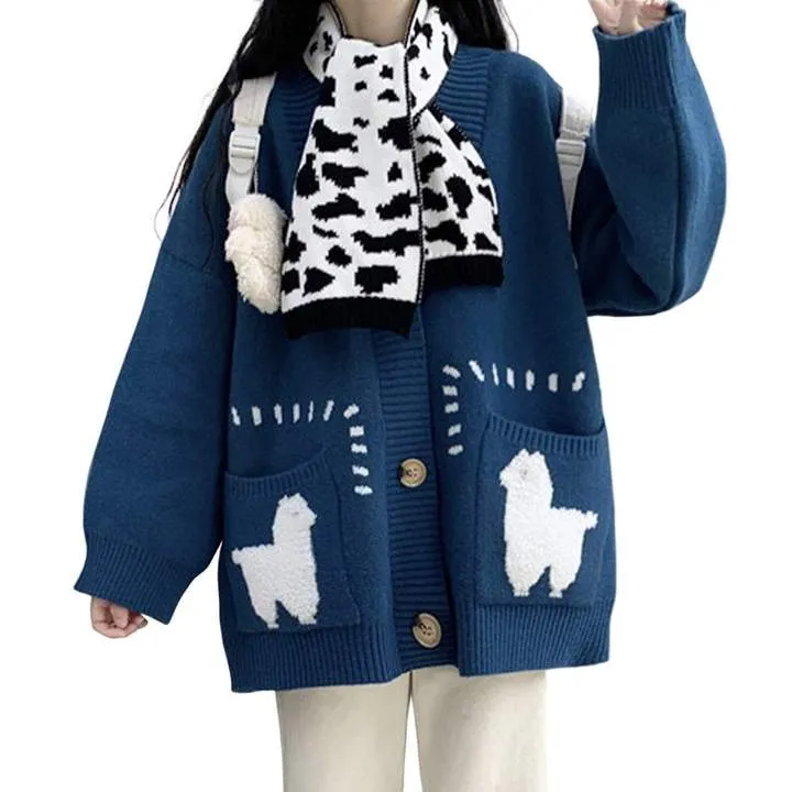 WLS Lama Stitching Buttoned Cardigan Sweater