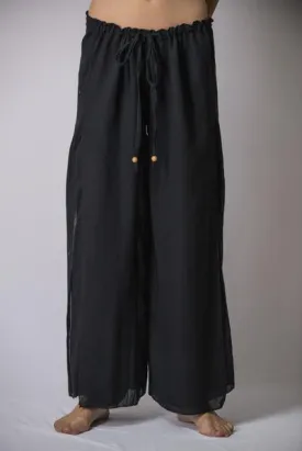 Womens Solid Color Double Layered Palazzo Pants in Black