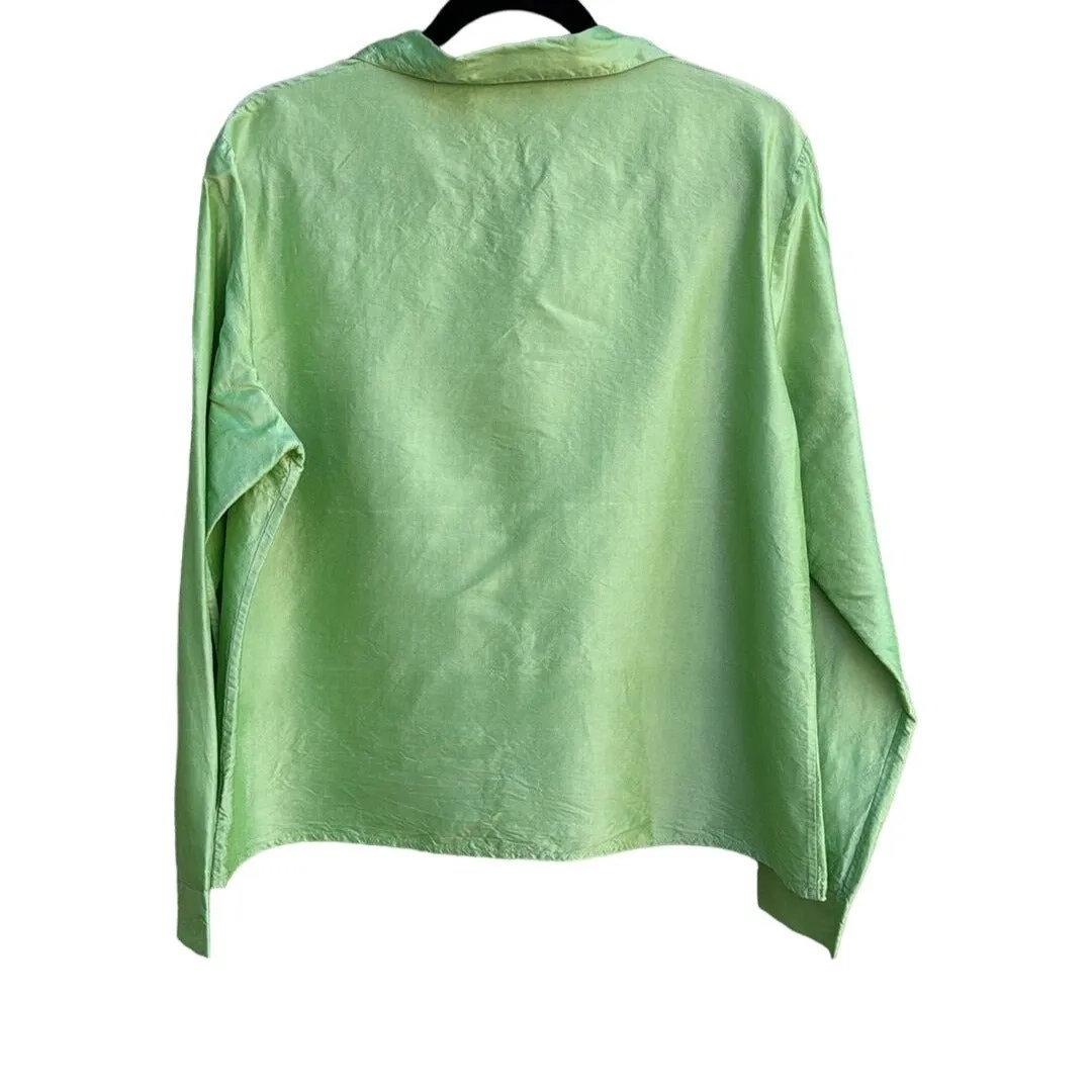 Worthington Women's Silk Mint Green Camp Collar Button-Up Long Sleeve Blouse - L